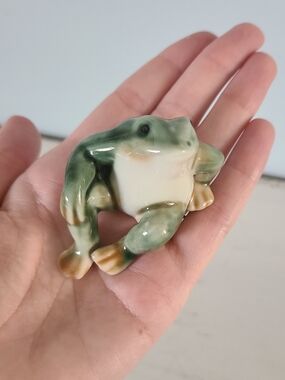 Lounging Frog Glazed Ceramic Figurine